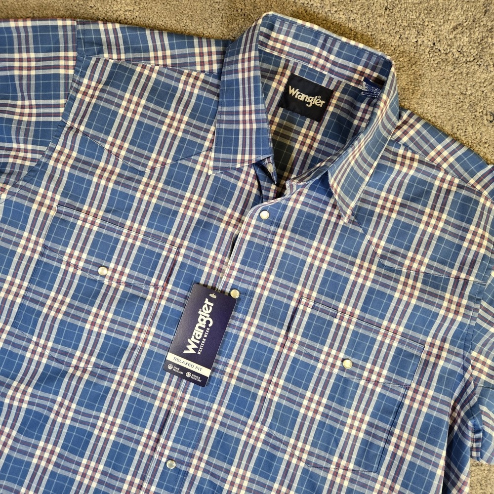 Wrangler Western Shirts Men's XL Blue Plaid Pearl‎ Snap Button-Up NWT